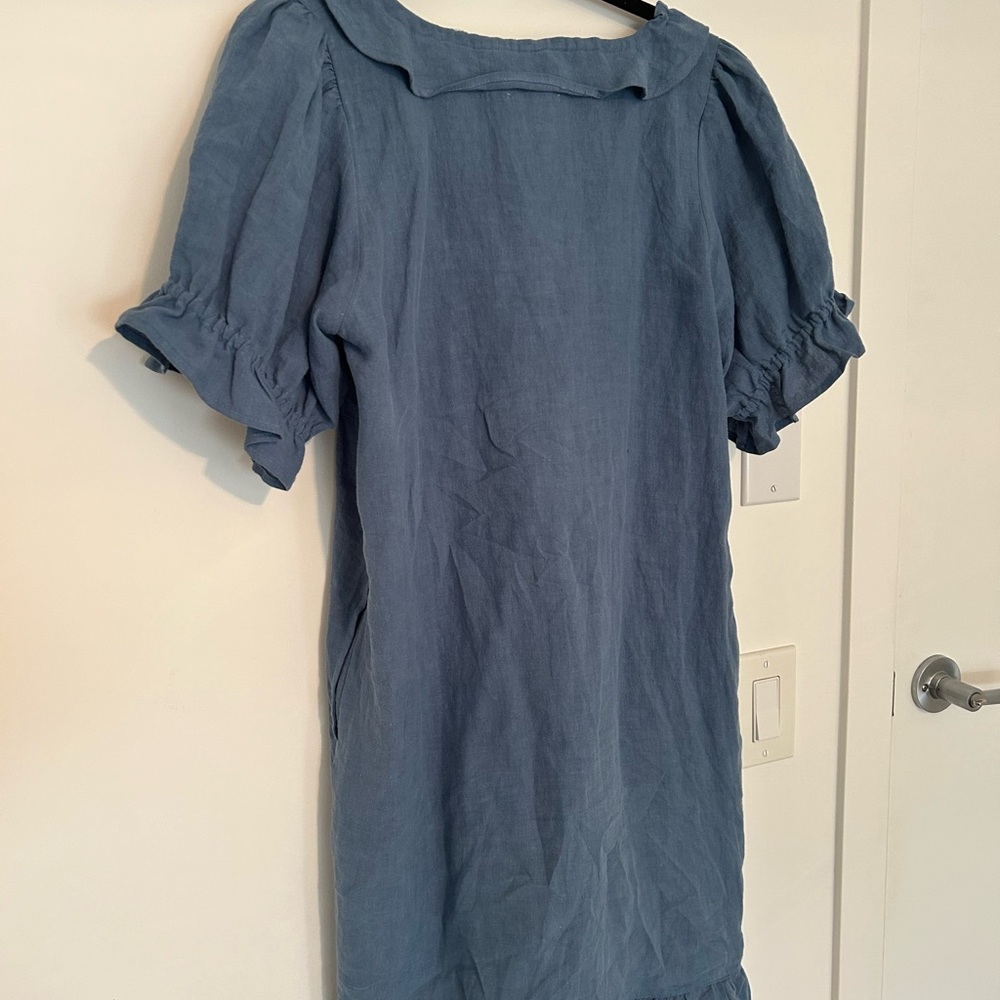 Blue Ruffle Scoop-Neck Mini Dress - Picture 4 of 8
